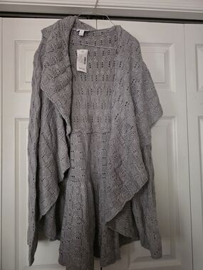 Fashion Bug Light Gray Open-Front Knit Cardigan